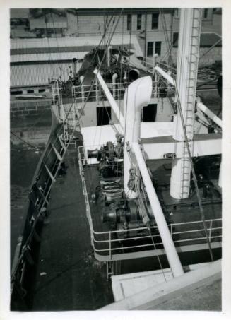 black and white photograph of cargo steamers Hero and Hydra under construction