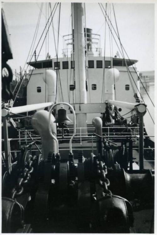 black and white photograph of cargo steamers Hero and Hydra under construction