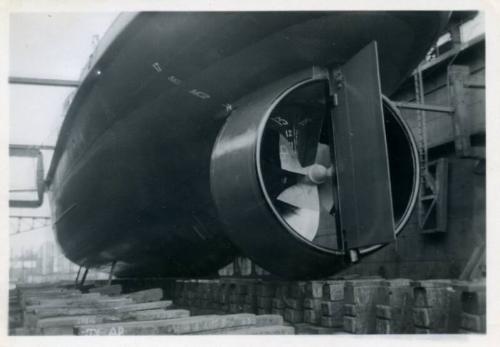 black and white photograph of steam tug Howard Smith under construction