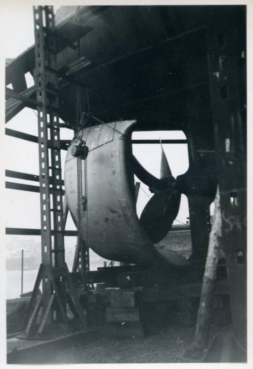 black and white photograph of steam tug Howard Smith under construction