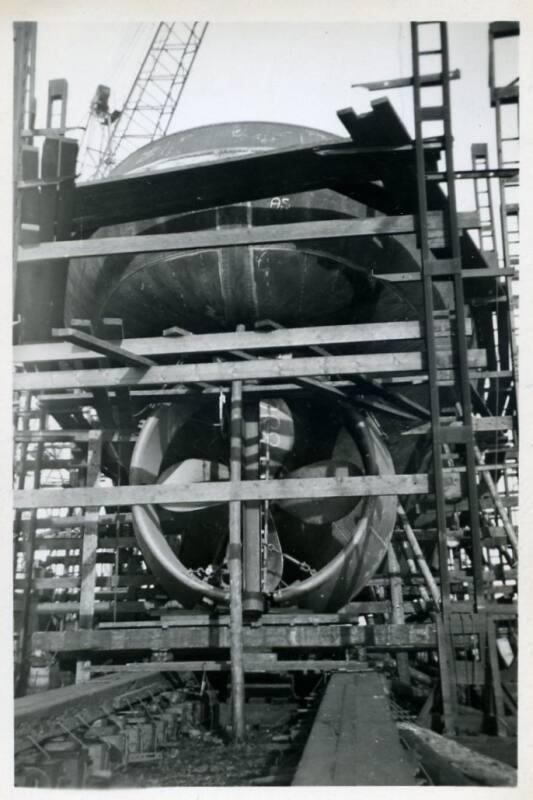 black and white photograph of steam tug Howard Smith under construction