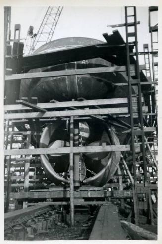 black and white photograph of steam tug Howard Smith under construction