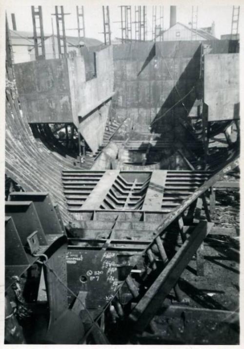 black and white photograph of steam tug Howard Smith under construction