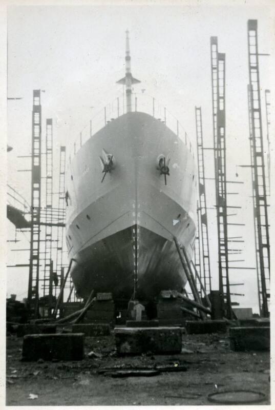 black and white photograph of diesel trawler Cape St Mary under construction