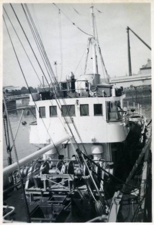 black and white photograph of diesel trawler Cape St Mary under construction