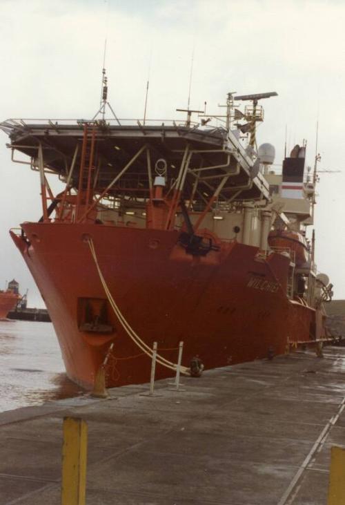 Colour Photograph Showing  Bow of Dive Support Vessel  (DSV) WILCHIEF In Aberdeen Harbour