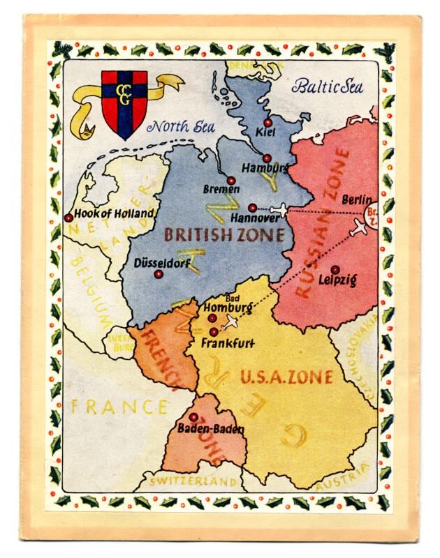 Christmas Card showing Allied Zones in Germany