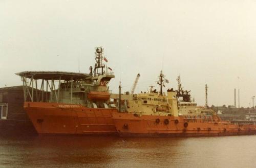 Colour Photograph Showing Dive Support vessel 'Ugland Comex 1' and supply vessel 'Sea Garnet' In Aberdeen Harbour