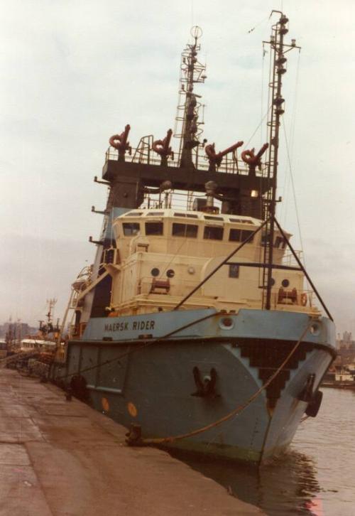 Colour Photograph Showing The Supply Vessel 'Maersk Rider' In Aberdeen Harbour, Bow View