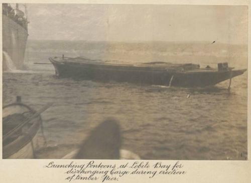 Launching Pontoons at Lobito Bay for discharging Cargo during erection of timber Pier