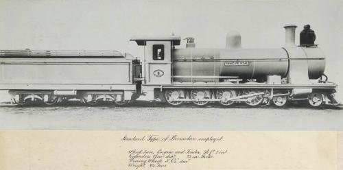 Standard Type of Locomotive employed: Wheel base, Engine and Tender 46ft 2in; Cylinders 17 in dia. 23 in Stroke; Driving Wheels 3’6 3/4 " dia.; Weight 84 tons