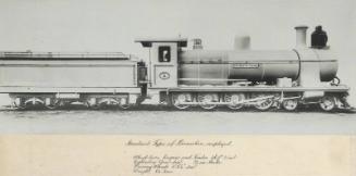 Standard Type of Locomotive employed: Wheel base, Engine and Tender 46ft 2in; Cylinders 17 in dia. 23 in Stroke; Driving Wheels 3’6 3/4 " dia.; Weight 84 tons