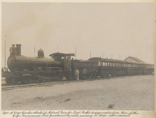 Type of Bogie Coaches attached to Material Train for Local Traffic during construction. One of the Cape Government Loco’s purchased by cable running 3 ½ days after arrival.