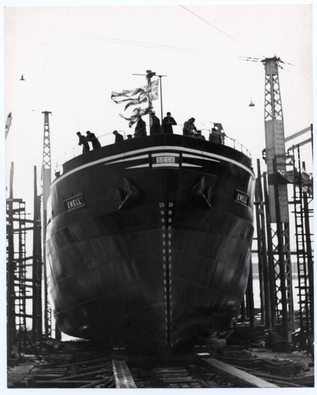 Black and white photographs Showing Launch Of The Collier 'ewell' Built At Hall Russell In 1958