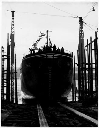 Black and white photographs Showing Launch Of The Collier 'ewell' Built At Hall Russell In 1958