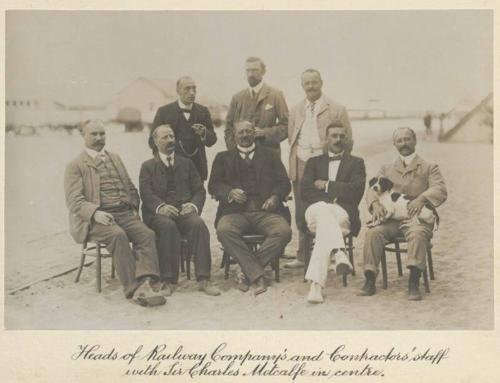 Heads of Railway Company’s and Contractor’s staff with Sir Charles Metcalfe in centre.