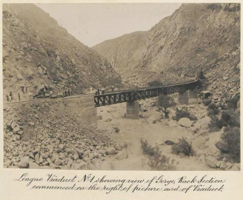 Lengue Viaduct No1 showing view of Gorge, rack Section commenced on the right of picture and of Viaduct.