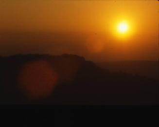 colour slide showing sunset, Aberdeen harbour?