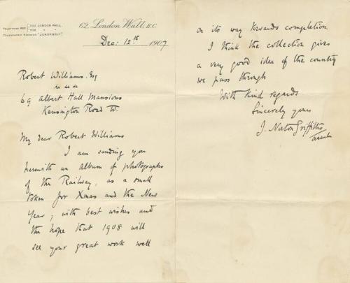 Letter from J. Norton Griffiths to Robert Williams.