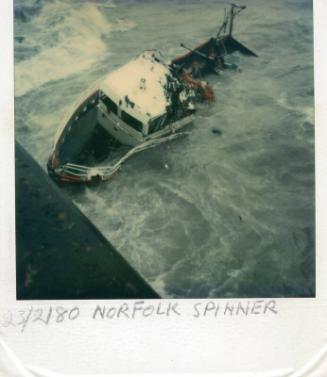 Colour Photograph Showing The Fishing Vessel 'norfolk Spinner' Half Sunk