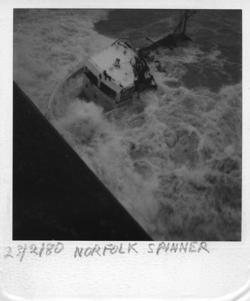 Colour Photograph Showing The Lowestoft Fishing Vessel 'norfolkspinner' Sunk At South Breakwater