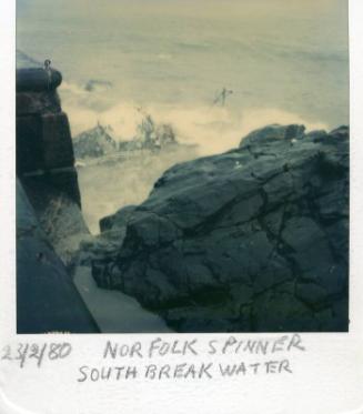 Colour Photograph Showing The Lowestoft Fishing Vessel 'norfolkspinner' Sunk At The South Breakwater