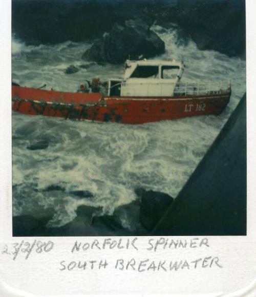 Colour Photograph Showing The Lowestoft Fishing Vessel 'norfolkspinner' Sunk At The South Breakwater