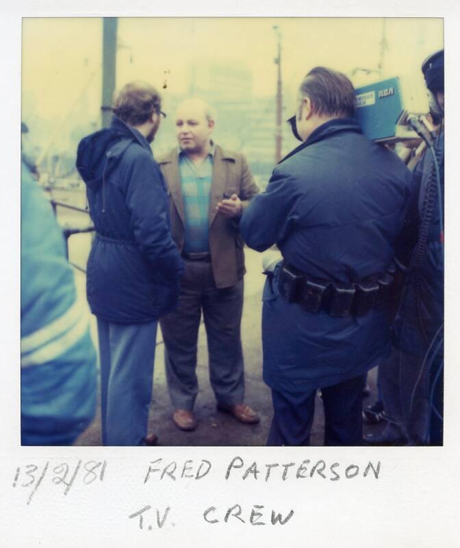 Colour Photograph Showing Fred Paterson And Tv Crew, During Harbour 'blockade'