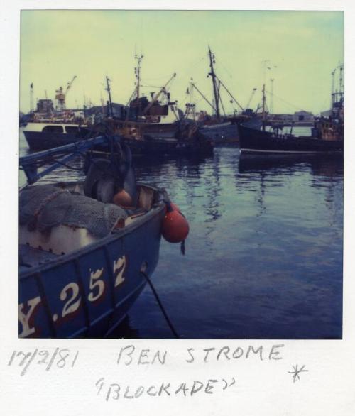 Colour Photograph Showing The Fishing Vessel BEN STROME aAnd Others In A 'blockade' at  Aberdeen Harbour