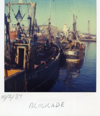 Colour Photograph Showing Fishing Vessels Blockading Aberdeen Harbour