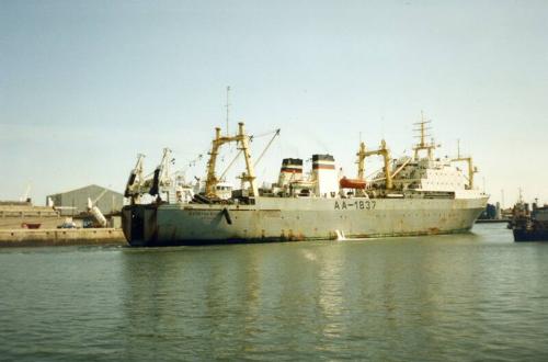 Colour Photograph Showing A Russian Factory Fishing Vessel In Aberdeen Harbour