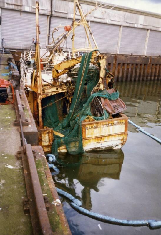 Colour Photograph Showing A View From Astern Of The Fishing Vessel 'bahati', Nets Hanging Up