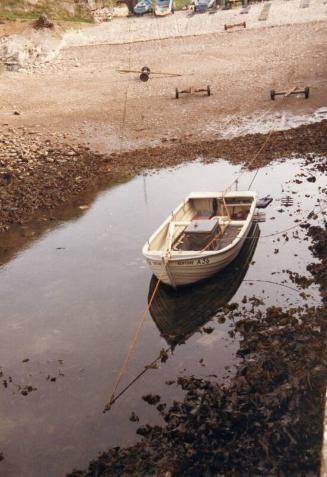 Colour Photograph Showing A Very Small Fishing Vessel 'venture'moored At Cove, Water's Edge