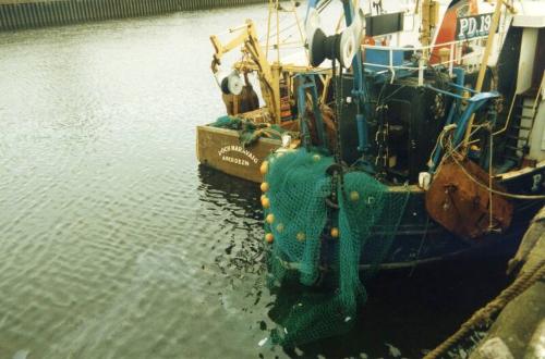 Colour Photograph Showing The Stern Of The Fishing Vessel 'lochmaravaig'& Another Vessel, Nets Hanging