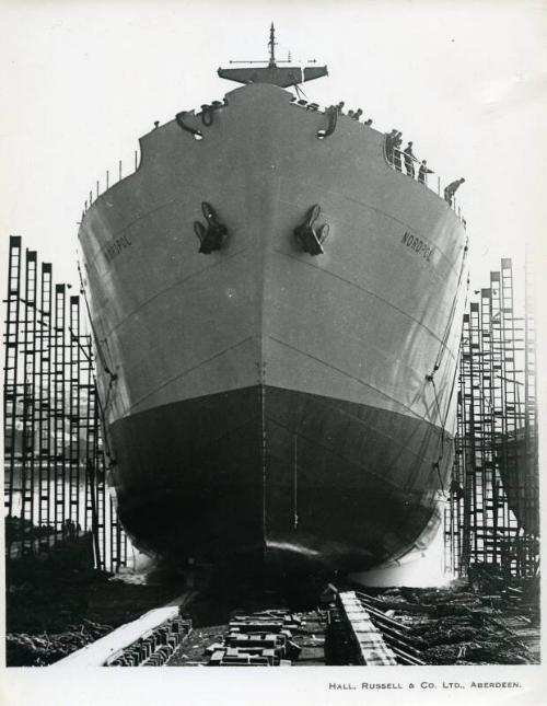 Black and white photograph showing launch of 'nordpol'