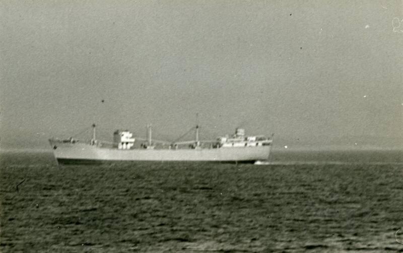 Black and white photograph showing view of port side of 'nordpol' at sea (rather blurred and distant)