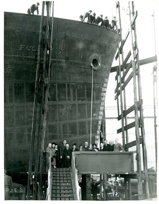 Black and white photograph showing guests at launch of 'fulham x'