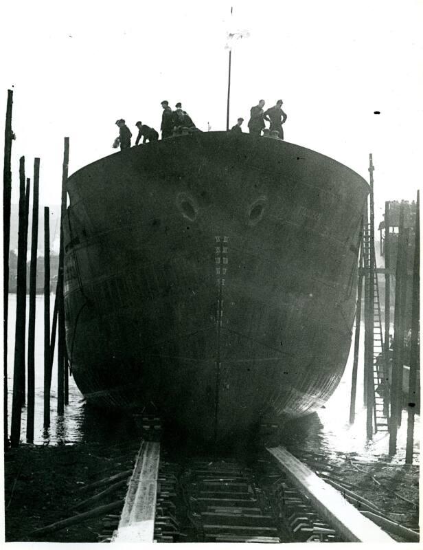 Black and white photograph showing launch of 'fulham x'.