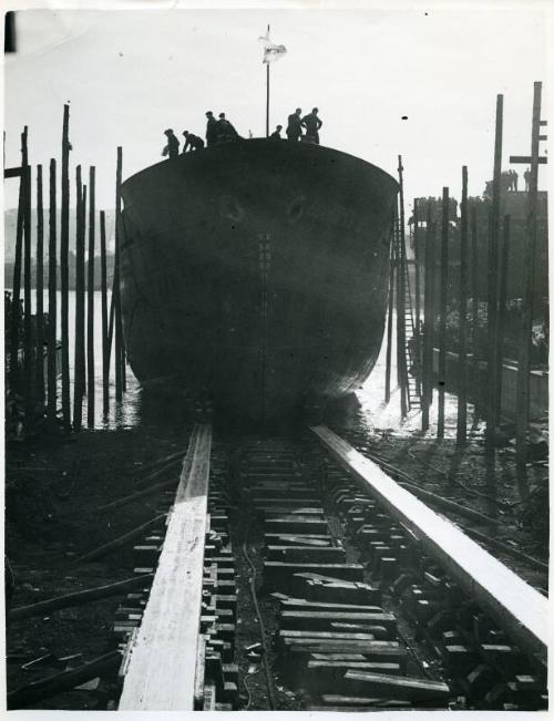 Black and white photograph showing launch of 'fulham x'.