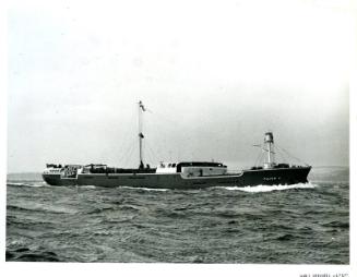 Black and white photograph showing view of starboard side of 'fulham x' at sea