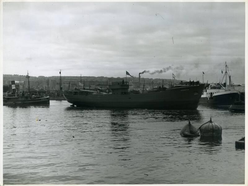 View of starboard side of Godetia just after launching