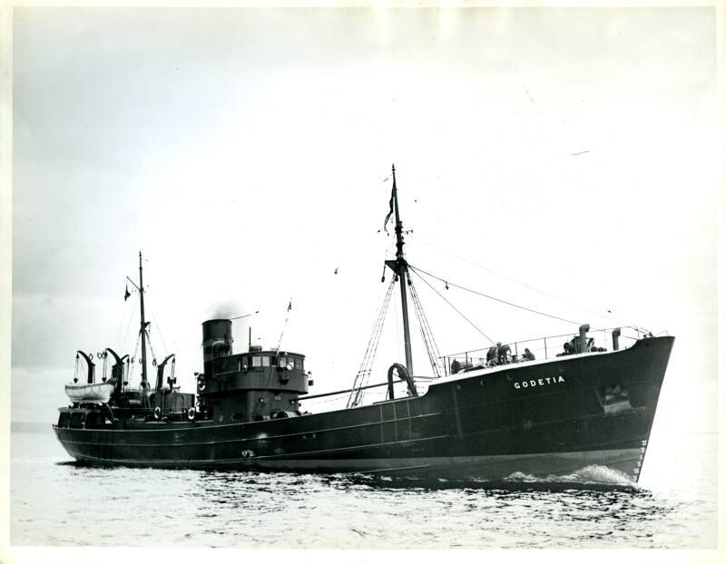 View showing starboard side of Godetia at sea