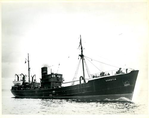 View showing starboard side of Godetia at sea