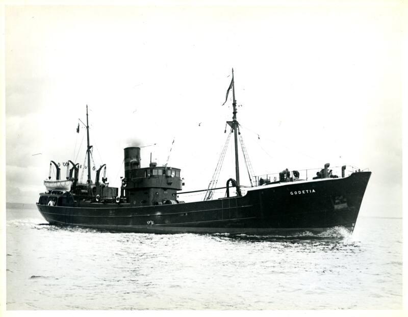 View showing starboard side of Godetia at sea