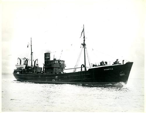 View showing starboard side of Godetia at sea