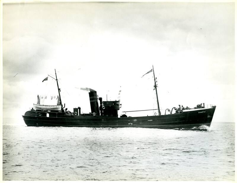 View showing starboard side of Godetia at sea