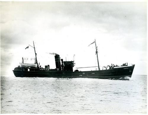 View showing starboard side of Godetia at sea