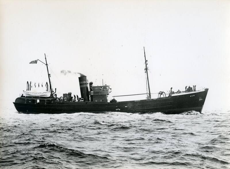 Black and white photograph showing view of starboard side of  Gilia