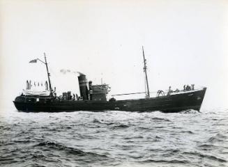 Black and white photograph showing view of starboard side of  Gilia