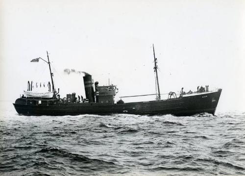 Black and white photograph showing view of starboard side of  Gilia